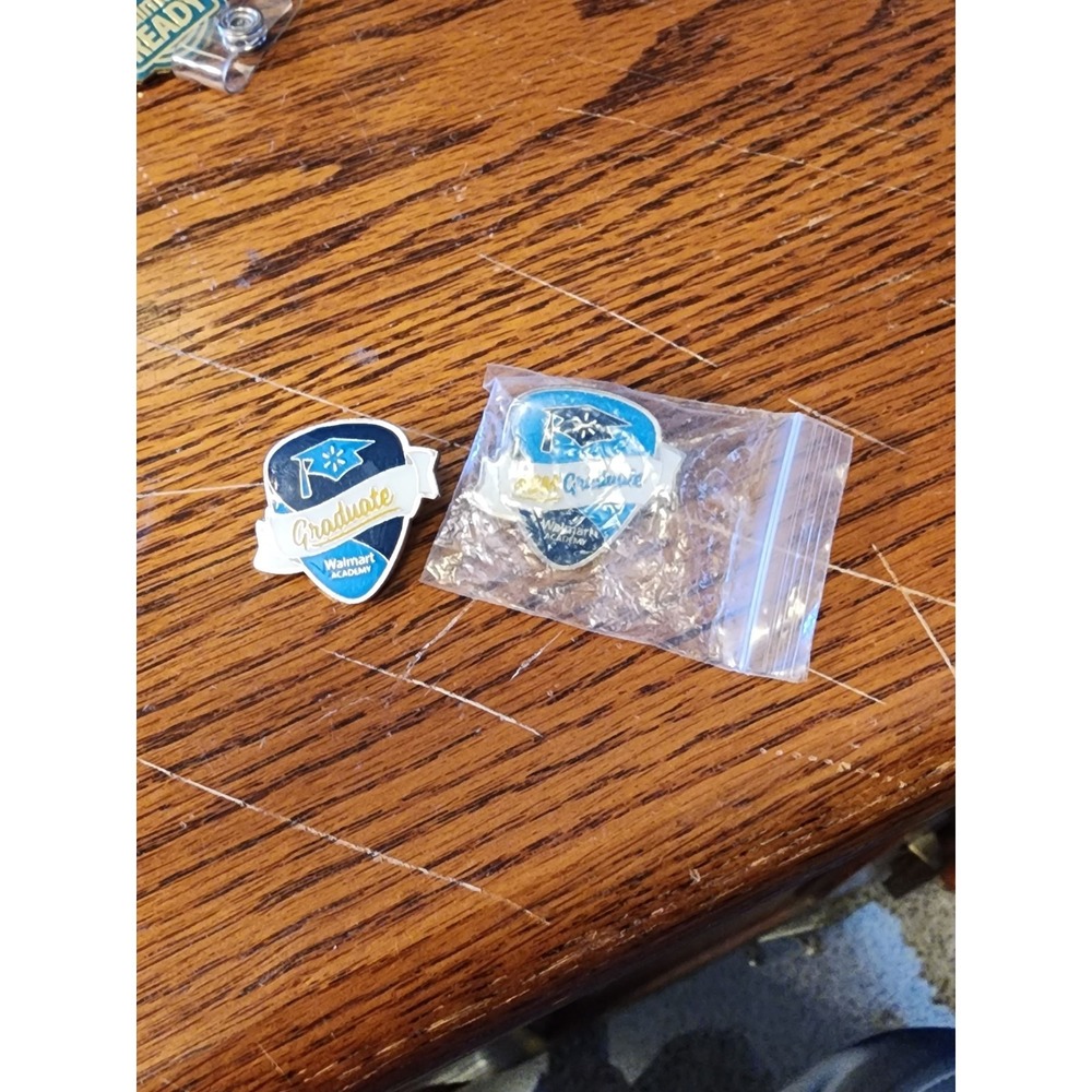 Two (2) Walmart Associate Employee Pins Wal-Mart Academy Graduate Cap Spark